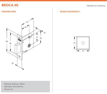 Imagem de Kit Fechadura Rolete Tetra Stam 800 Roseta Quadrada Inox + 2 Travas Auxiliares