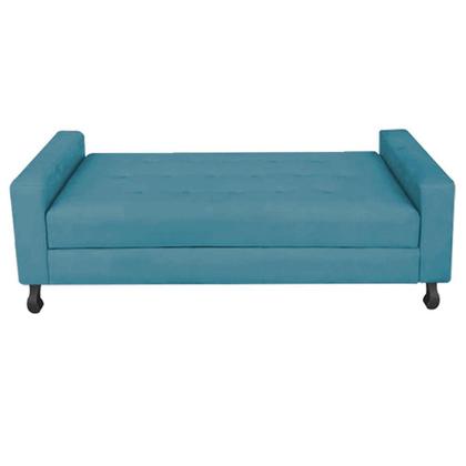 Imagem de Kit Félix com Cabeceira Dama Capitonê 90 cm Solteiro Baú Quarto Sala Suede Azul Turquesa - Dama Capitonêffe Móveis
