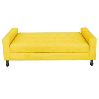 Imagem de Kit Félix com Cabeceira Dama com Strass 90 cm Solteiro Baú Quarto Sala Suede Amarelo - Damaffê Móveis