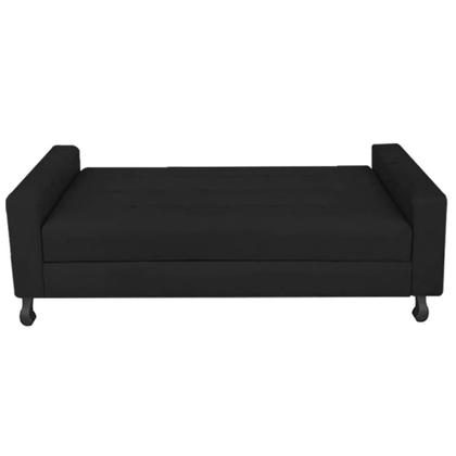 Imagem de Kit Félix com Cabeceira Geovana 1,95 cm King Size Baú Quarto Sala material sintético Preto - Damaffê Móveis