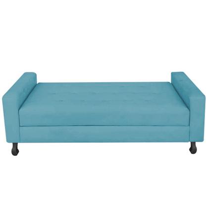 Imagem de Kit Félix com Cabeceira Lady 90 cm Solteiro Baú Quarto Sala Suede Azul Turquesa - Damaffe Móveis