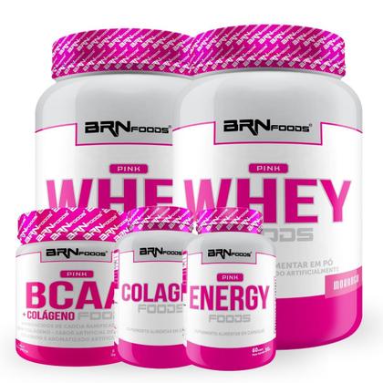 Imagem de Kit Feminino: 2x Pink Whey 900g + Pink BCAA 250g + Pink Energy 60caps + Colagen 100caps - BRN Foods