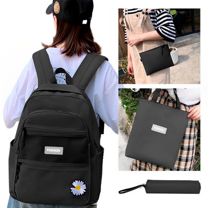 Imagem de Kit Feminino Mochila Média de Costas Bolsas Pequenas Compartimento Notebook Semi Impermeavel Moda Blogueira Completo