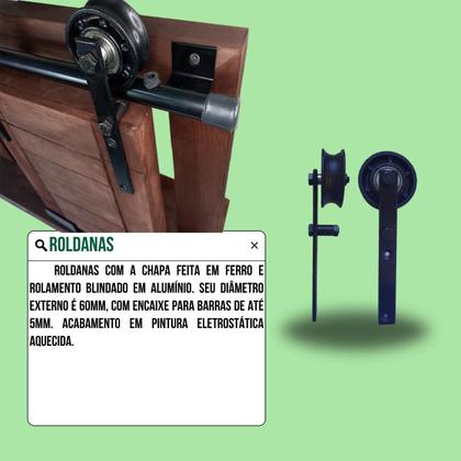 Imagem de Kit Ferragens Celeiro Roldana Aparente Tubular Preto - 2m (SEM A PORTA)