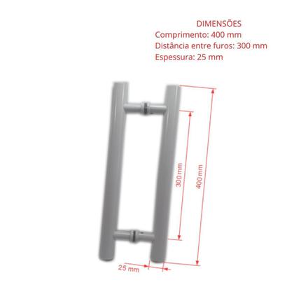 Imagem de Kit ferragens para porta de vidro blindex pivotante + puxador tubular redondo 40x30cm - Branco