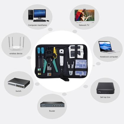 Imagem de Kit Ferramenta Testador Cabo Rede Alicate Crimpar + 110 Conectores RJ45