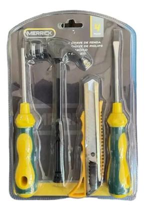 Imagem de Kit ferramentas 4 peças martelo, estilete, chave philips e fenda