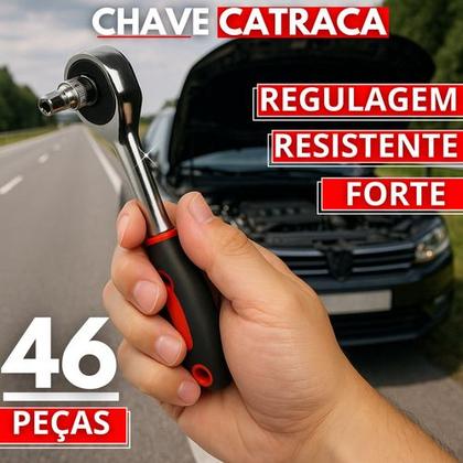 Imagem de Kit Ferramentas 46 Peças Chave Catraca Soquetes Bits Aço Cromo Vanádio Extensor Adaptador Maleta Portátil Automotiva