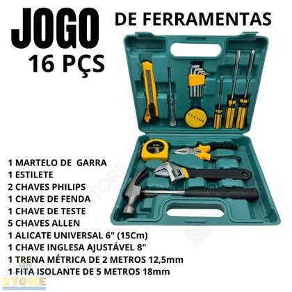 Imagem de Kit Ferramentas Completo 16 peças Maleta de Ferramentas Multifuncional Alicate Martelo Chaves