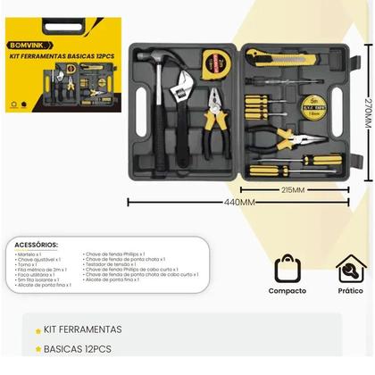 Imagem de Kit Ferramentas Essenciais Maleta Com 12 Peças Multiuso Casa