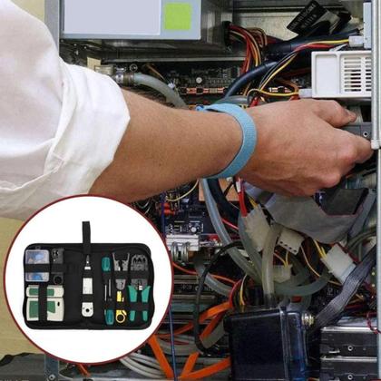 Imagem de Kit Ferramentas Para Manutenção De Rede Lan Internet Testador De Cabos Rj45 Alicate Crimpar 3 Em1 Decapador De Cabo Com Bolsa Profissional