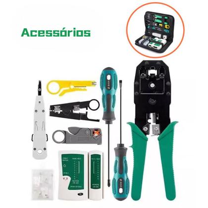 Imagem de Kit Ferramentas Para Manutenção De Rede Lan Internet Testador De Cabos Rj45 Alicate Crimpar 3 Em1 Decapador De Cabo Com Bolsa Profissional