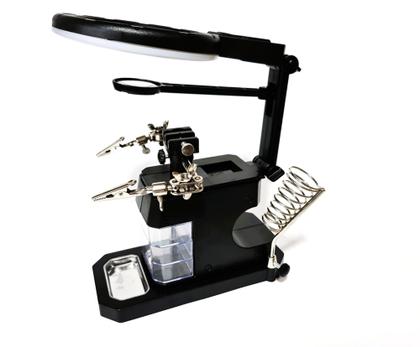 Imagem de Kit Ferro de Solda 40w 220v Lupa 3 Gavetas Multimetro Pasta Estanho Sugador