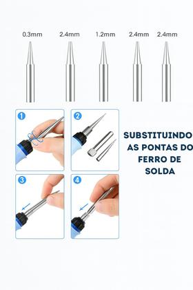 Imagem de Kit Ferro De Solda 60w Estanho Com Fluxo De Solda 6 Pontas Esponja E Suporte Com Regulagem De Temperatura Profissional 2