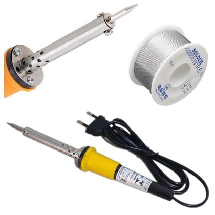 Imagem de Kit Ferro De Solda Soldar Soldador 220v 40w ou 60w Com Rolo de Estanho Reforçado