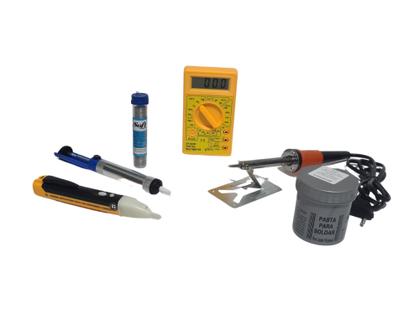 Imagem de kit ferro solda 30w 220v Caneta Sugador Estanho Pasta multimetro