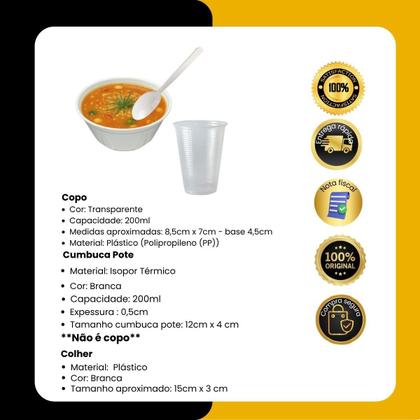 Imagem de Kit Festa 100 Cumbuca Isopor +Colheres+copos Plástico 200ml