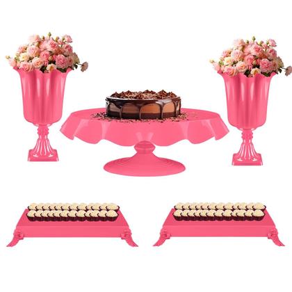 Imagem de Kit Festa 2 Vasos 1 Boleira 2 Bandejas Baixas - Decoração De Mesa Para Festa