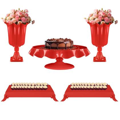 Imagem de Kit Festa 2 Vasos 1 Boleira 2 Bandejas Baixas - Decoração De Mesa Para Festa