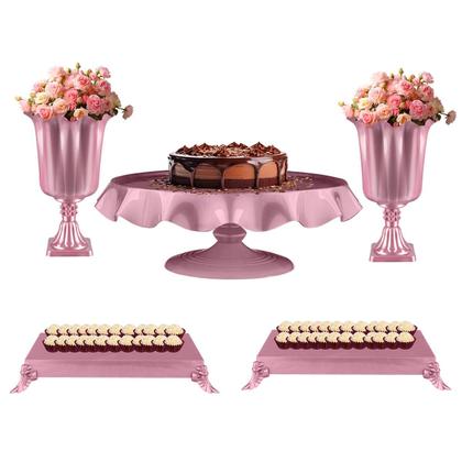 Imagem de Kit Festa 2 Vasos 1 Boleira 2 Bandejas Baixas - Decoração De Mesa Para Festa