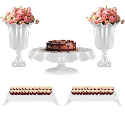 Imagem de Kit Festa 2 Vasos 1 Boleira 2 Bandejas Baixas - Decoração De Mesa Para Festa