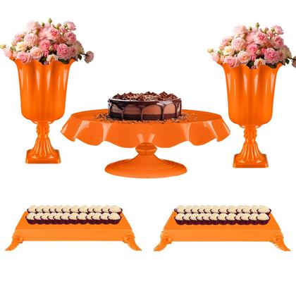 Imagem de Kit Festa 2 Vasos 1 Boleira 2 Bandejas Baixas - Decoração De Mesa Para Festa