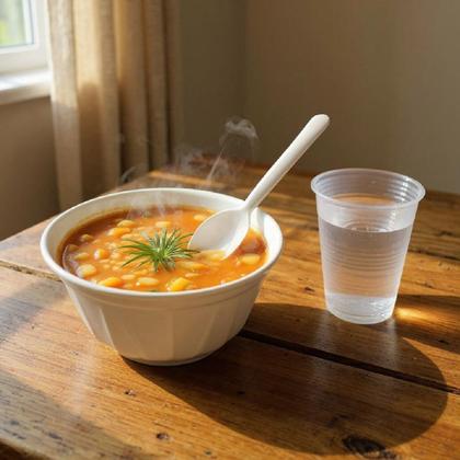 Imagem de Kit Festa 50 Cumbuca Isopor +Colheres +copos Plástico 200ml