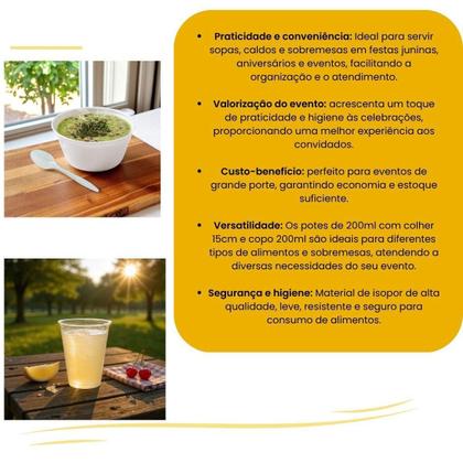 Imagem de Kit Festa 50 Cumbuca Isopor +Colheres +Copos Plástico 200Ml