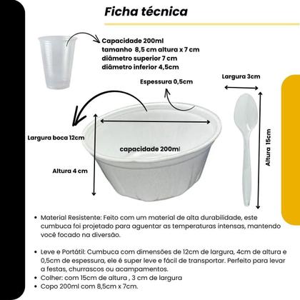 Imagem de Kit Festa 50 Cumbuca Isopor +Colheres +Copos Plástico 200Ml