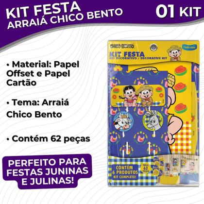 Imagem de Kit Festa Arraiá Chico Bento 62 Peças Comemoração Aniversário Festa Junina Kid Criança Festcolor