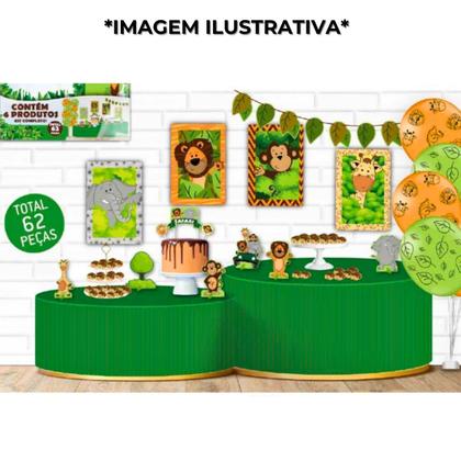 Imagem de Kit Festa de Aniversário Comemoração Infantil Kid Animais Safari - 62 peças - Festcolor