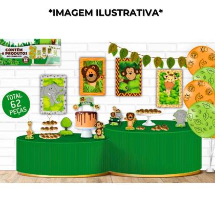 Imagem de Kit Festa de Aniversário Comemoração Infantil Kid Animais Safari - 62 peças - Festcolor