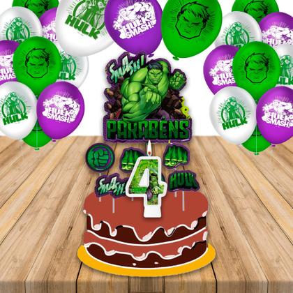 Imagem de Kit festa decoração Hulk Aniversário Topo + Vela 4 + Balão