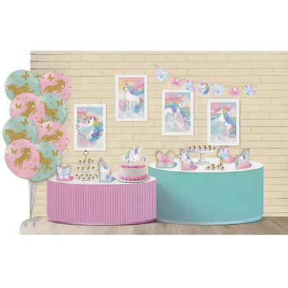 Imagem de Kit Festa Decorativa Comemoração Aniversário Unicórnio New - 62 peças - Festcolor