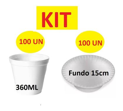 Imagem de Kit Festa Descartáveis Isopor c/ 100 Potes 360ml+100 Cumbuca