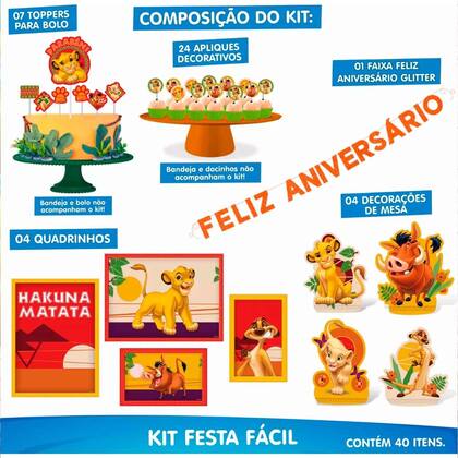 Imagem de Kit Festa Fácil Rei Leão 40 Enfeites Decoração Aniversário Infantil Menino