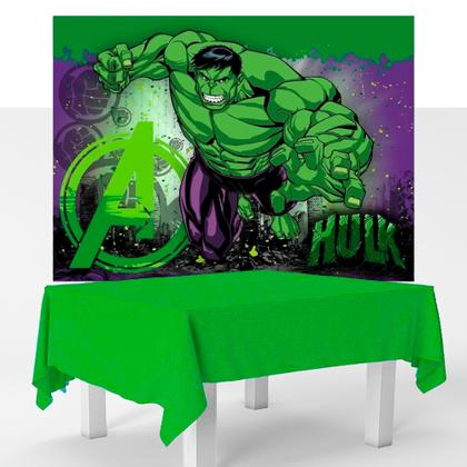 Imagem de Kit festa Hulk Decoração Aniversário Toalha Verde+ Painel GG