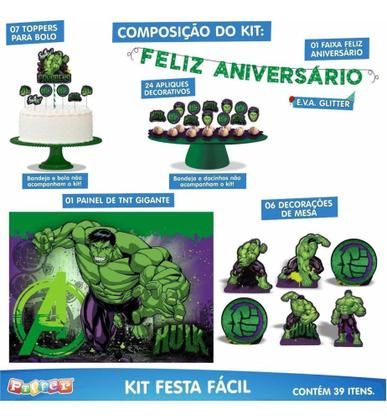 Imagem de Kit festa Hulk em EVA Decoração aniversário completa 39 pçs - Piffer