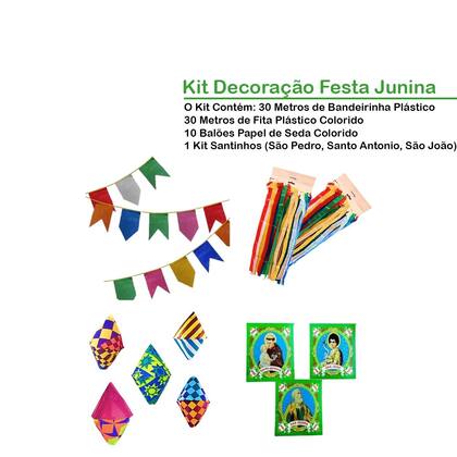 Imagem de Kit Festa Junina 10 Balões 30 Metros de Fita 30 Metros de Bandeirinhas 3 Santinhos