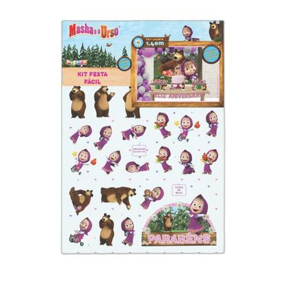 Imagem de Kit Festa Masha E O Urso 39 Itens Painel + Faixa + Enfeites