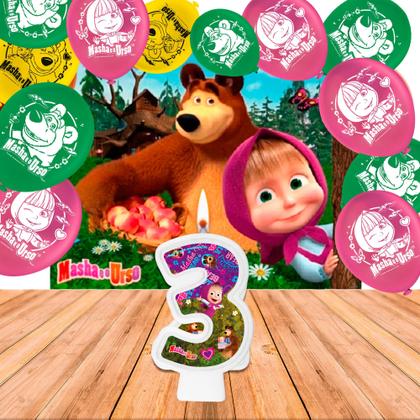 Imagem de Kit festa Masha e o Urso Decoração Painel + Bexigas + vela 3