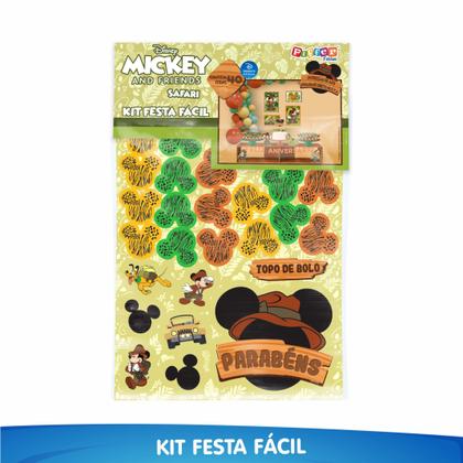 Imagem de Kit Festa Mickey Safari 42 Itens Quadrinhos + Faixa + Enfeites + Topo de Bolo