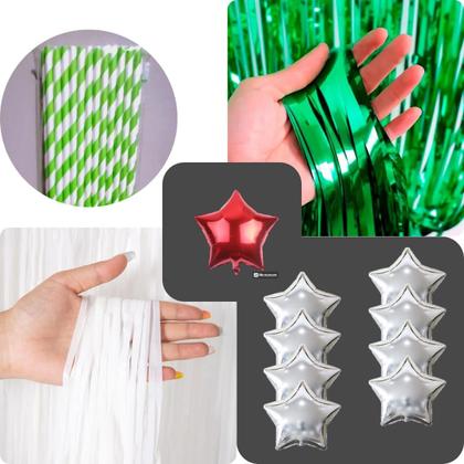 Imagem de Kit FESTA PALMEIRAS Cortinas Metalizadas + Balões Estrelas 9"