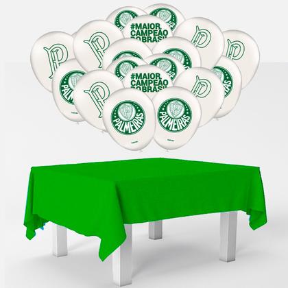 Imagem de Kit festa Palmeiras Decoração Toalha Verde TNT +25 balões