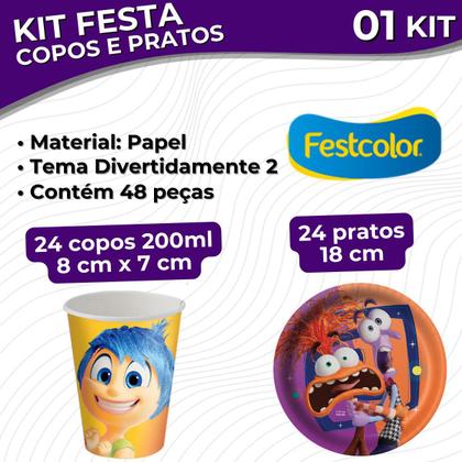 Imagem de Kit Festa Pratos e Copos para Aniversário Comemoração - Divertidamente 2 - 24 un Cada - Festcolor
