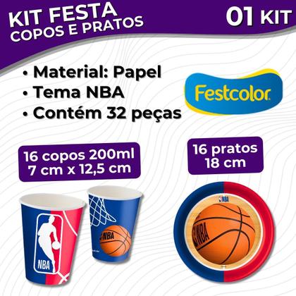 Imagem de Kit Festa Pratos e Copos para Aniversário Comemoração - NBA - 16 un Cada - Festcolor