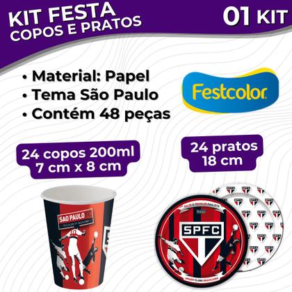 Imagem de Kit Festa Pratos e Copos para Aniversário Comemoração - São Paulo - 24 un Cada - Festcolor