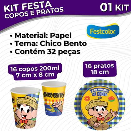 Imagem de Kit Festa Pratos e Copos para Festa Junina Chico Bento Aniversário Comemoração 16un Cada - Festcolor