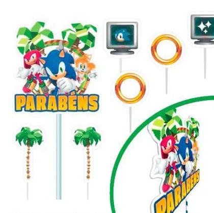 Imagem de Kit festa Sonic EVA decoração aniversário completa 39pçs - Piffer
