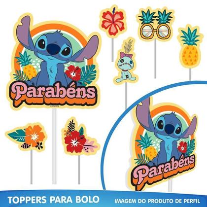Imagem de Kit Festa Stitch Enfeites De Mesa Toppers Faixa Aniversário
